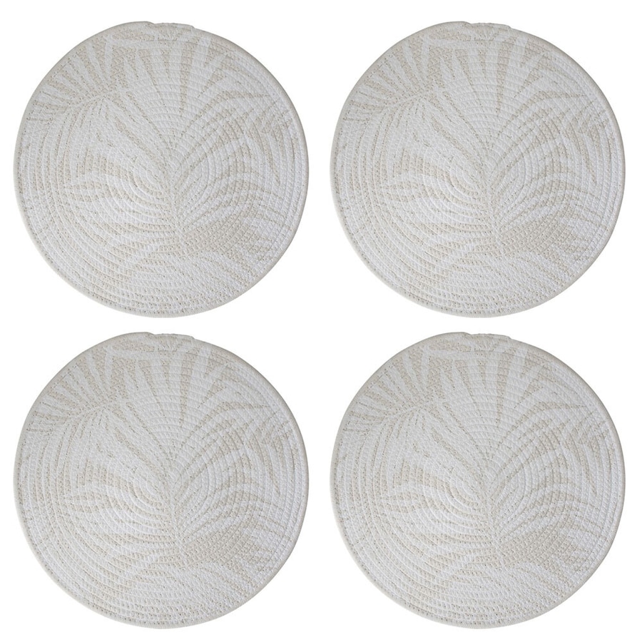 4x 38cm Round Kitchen Dining Placemat Leaf Ivory Cotton Fabric Mat/Pad Ivory