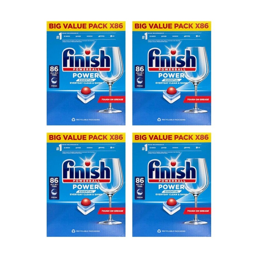 4x 86pc Finish All In 1 Powerball Dishwasher Cleaning Tablets Essential
