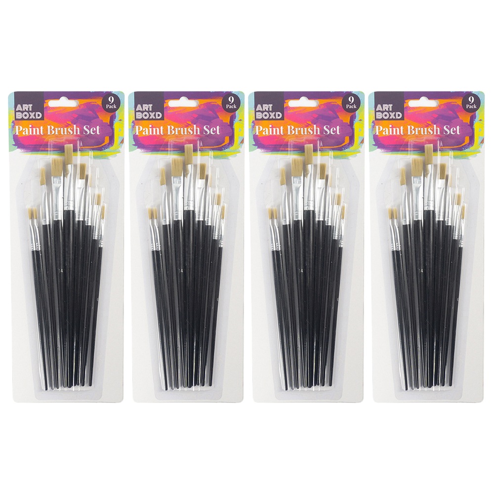 Buy 4x 9pc Art Boxd Artist Paint Brush Set Painting w/ Wooden Handle ...