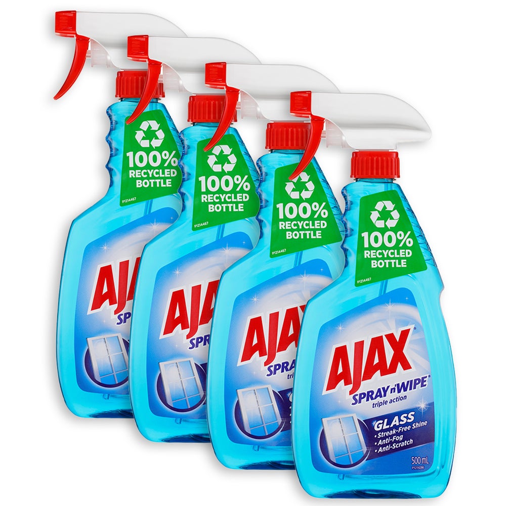 4x Ajax Spray nWipe 500ml Streak Free Glass Shine Cleaner for Window/Door/Mirror