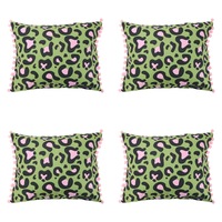 4x Annabel Trends Inflatable Beach Pillow w/ Pompom 36cm Rect Ocelot Pink Khaki