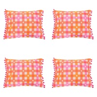 4x Annabel Trends Inflatable Beach Pillow w/ Pompom 36x28cm Rect Daisy Gingham