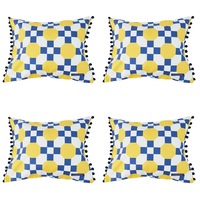 4x Annabel Trends Inflatable Beach Pillow w/ Pompom 36x28cm Rectangle Retro Tile