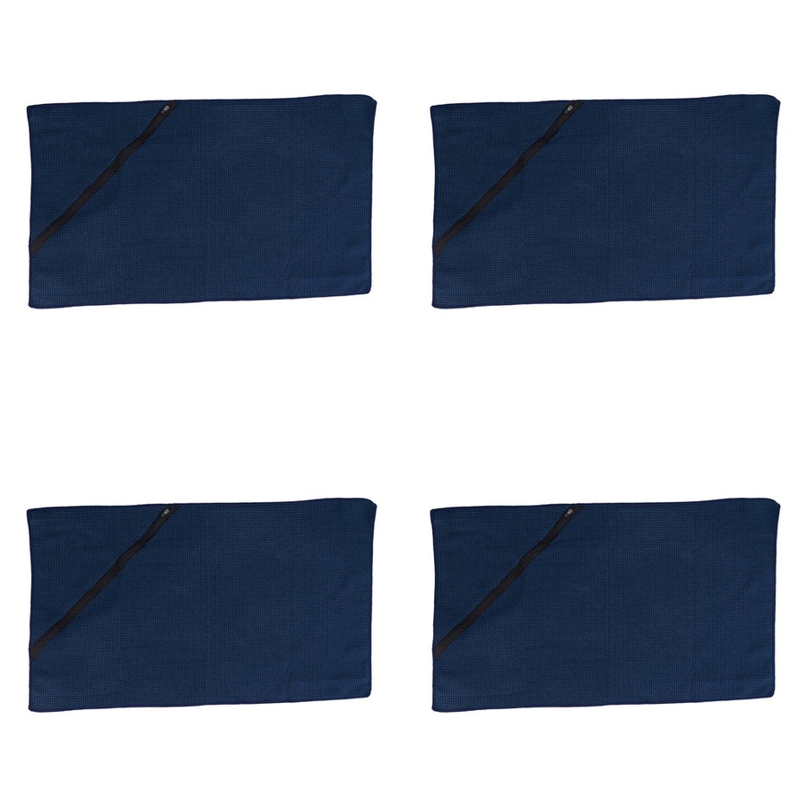 4x Annabel Trends Waffle Sports Gym Towel w/ Zip Pocket 40x75cm Absorbent Navy