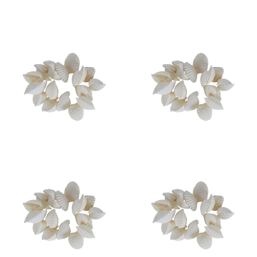 4x Belle Mandalay Shell/Elastic Napkin Ring Holder Storage Organiser 6cm White