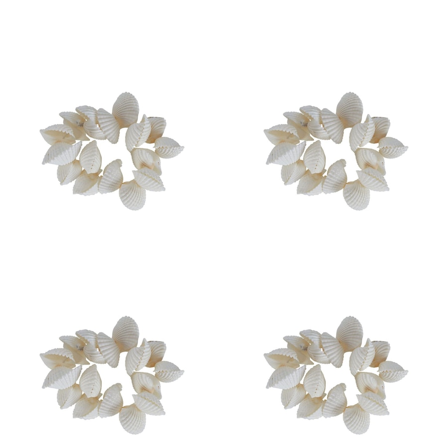 4x Belle Mandalay Shell/Elastic Napkin Ring Holder Storage Organiser 6cm White