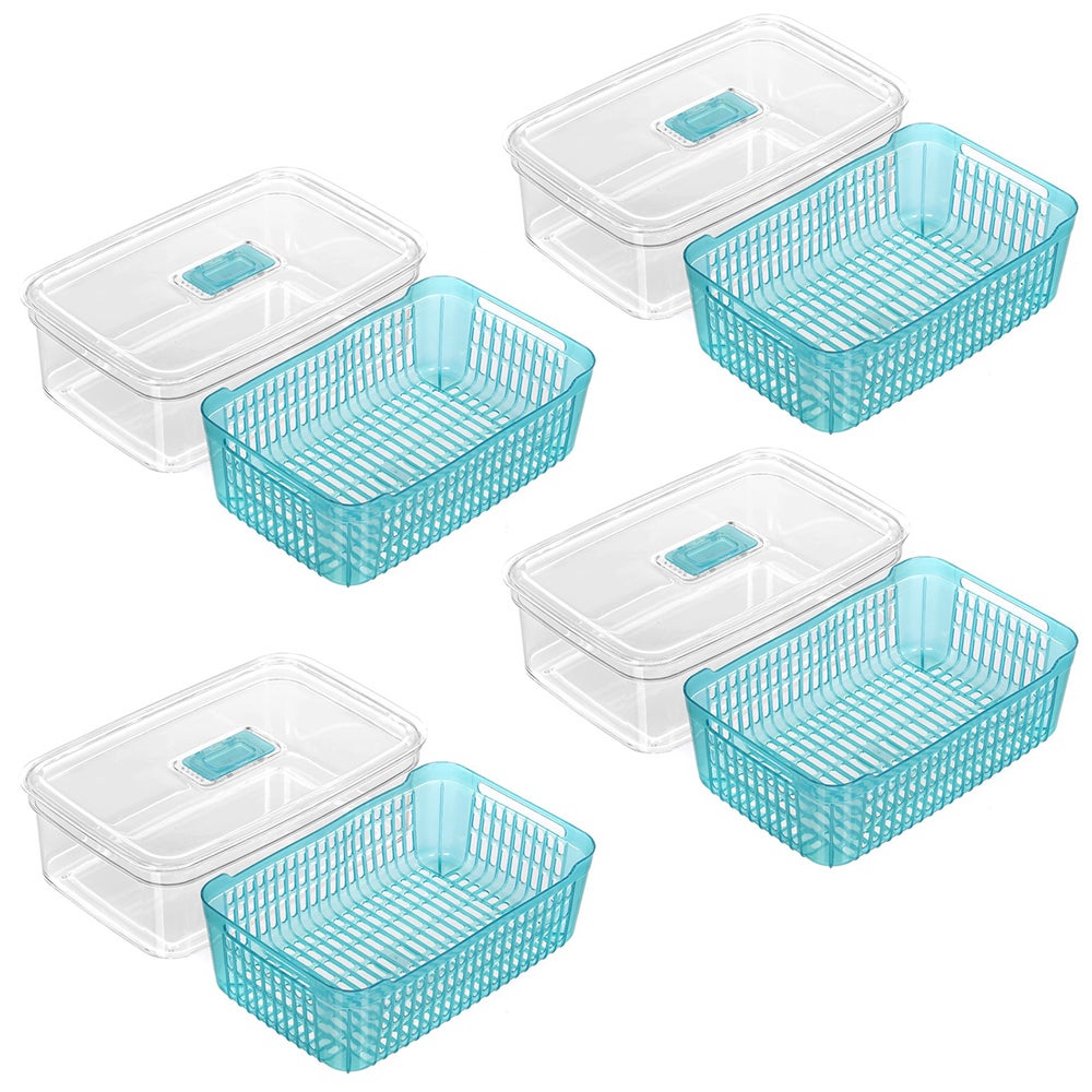 4x Boxsweden Crystal 4.7L Plastic Vegetable Storer Fridge Container Assorted