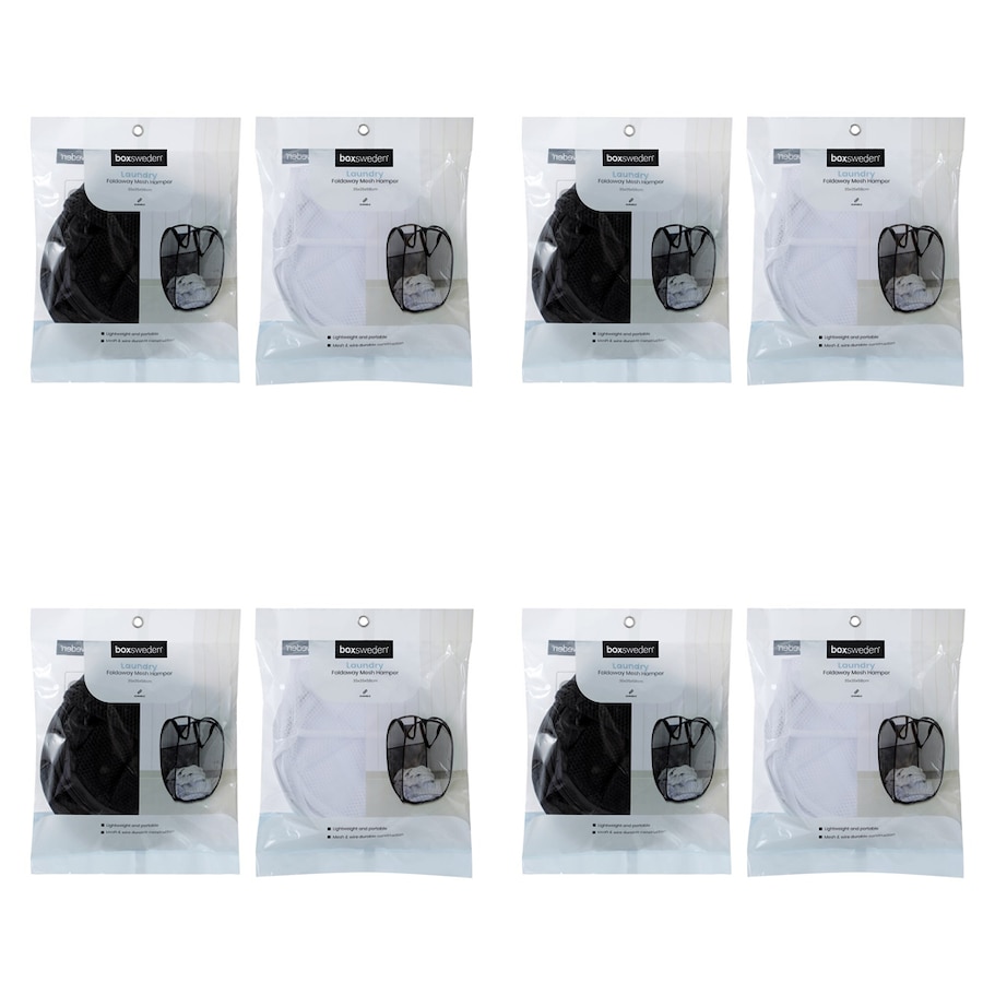 4x Boxsweden Mesh Laundry Foldaway Hamper Dirty Clothes Storage 35x58cm Assorted