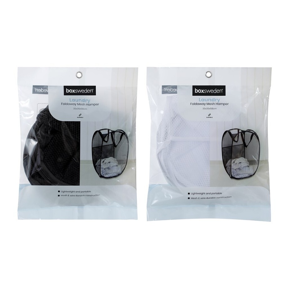 4x Boxsweden Mesh Laundry Foldaway Hamper Dirty Clothes Storage 35x58cm Assorted