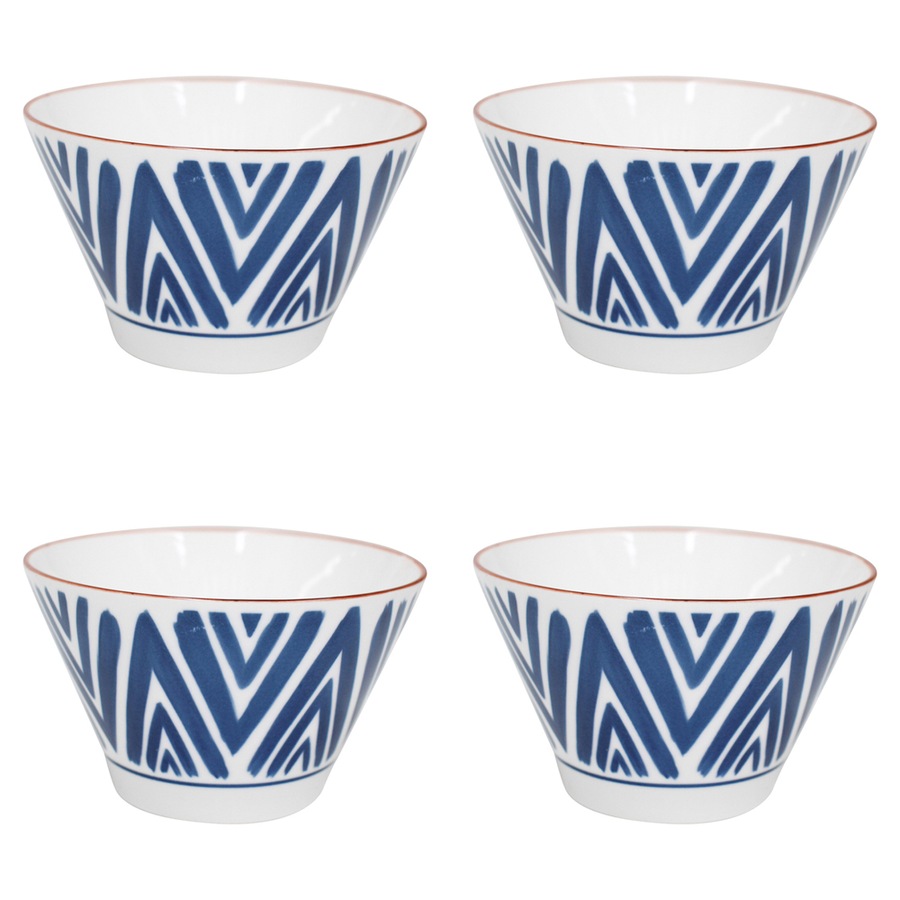 4x Ceramic 13cm Rice Bowl Moroc Round Serving Soup Dish Dinnerware White/Blue