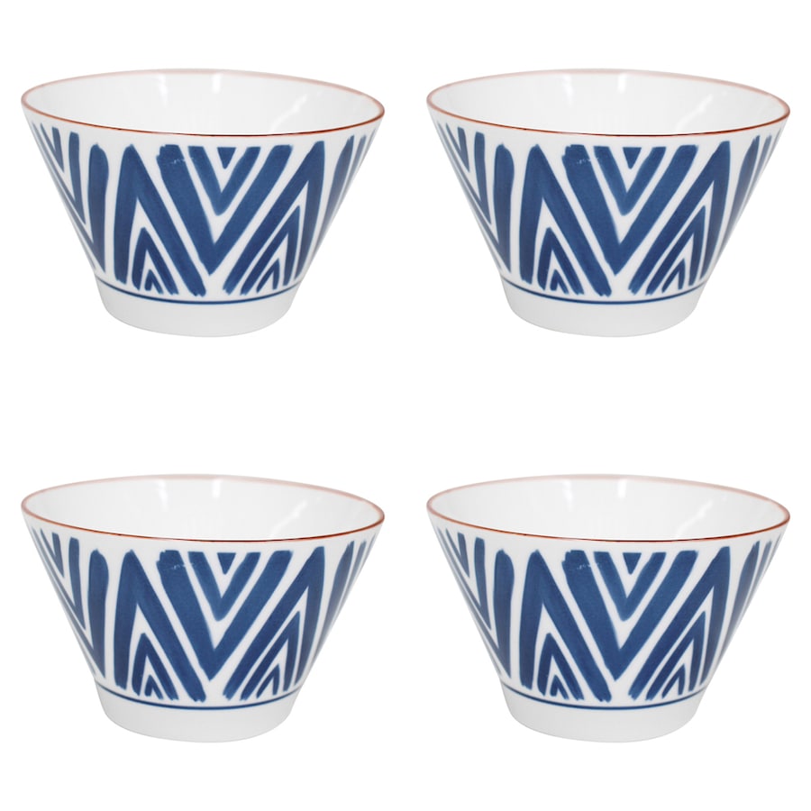 4x Ceramic 13cm Rice Bowl Moroc Round Serving Soup Dish Dinnerware White/Blue