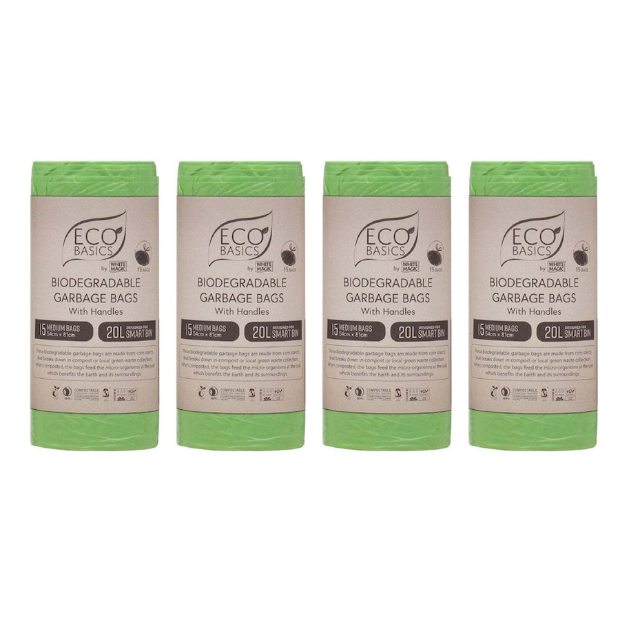 4x Eco Basics 20L Medium Biodegradable Garbage Bags Waste Storage Container GRN