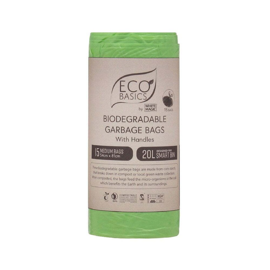4x Eco Basics 20L Medium Biodegradable Garbage Bags Waste Storage Container GRN