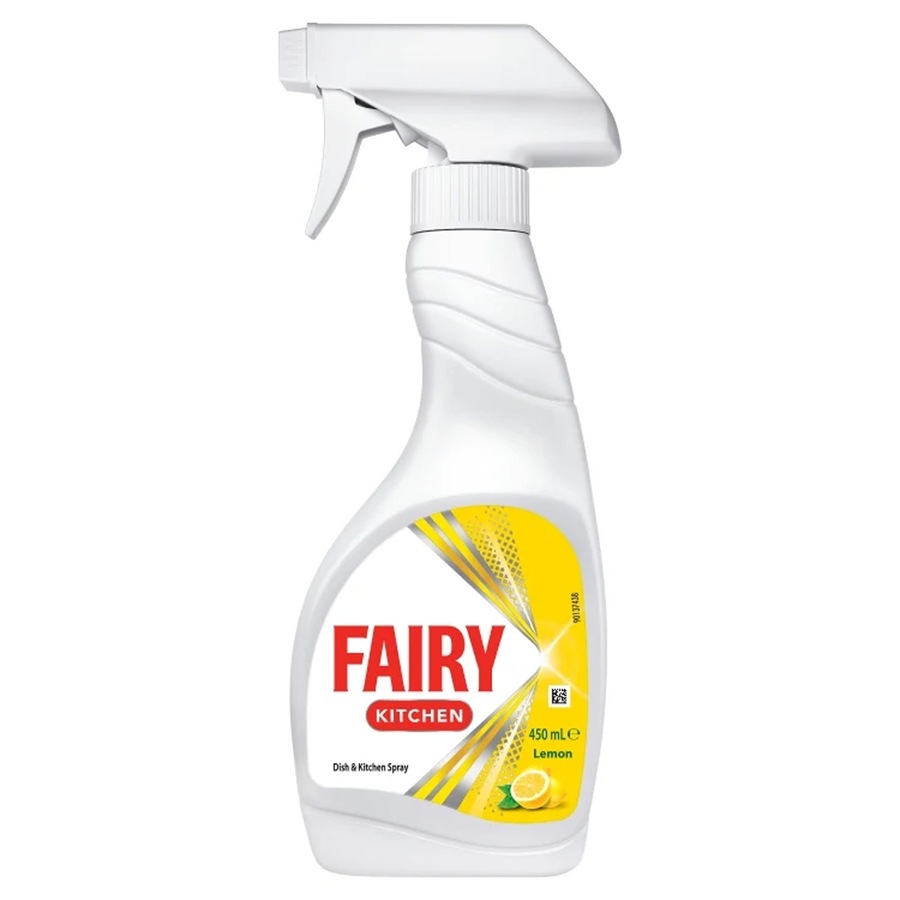 4x Fairy Kitchen Dish & Kitchen Surface Cleaner Spray Lemon 450ml Home Cleaning