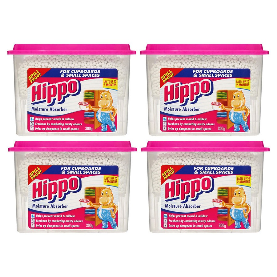 4x Hippo Moisture Absorber/Remove Odours Home/Office Cupboards/Wardrobes/Drawers