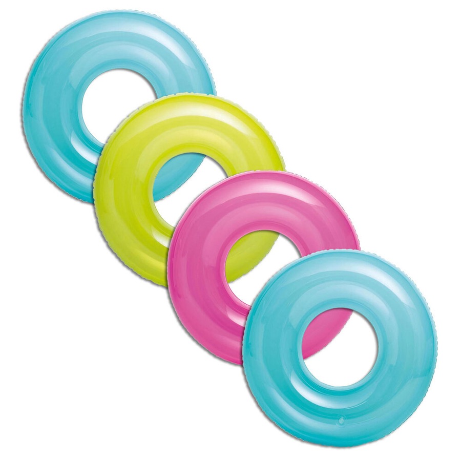 4x Intex Kids 76cm Transparent Tubes Swim Ring Round Swimming Pool Toy Assorted