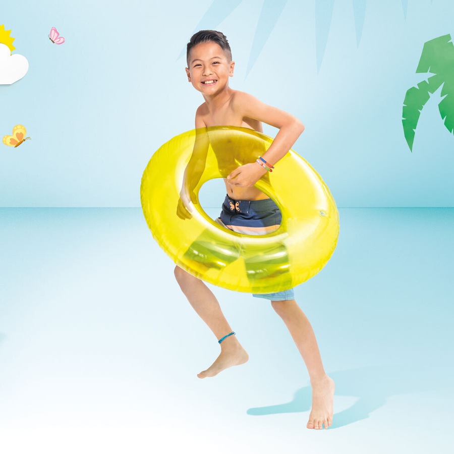 4x Intex Kids 76cm Transparent Tubes Swim Ring Round Swimming Pool Toy Assorted