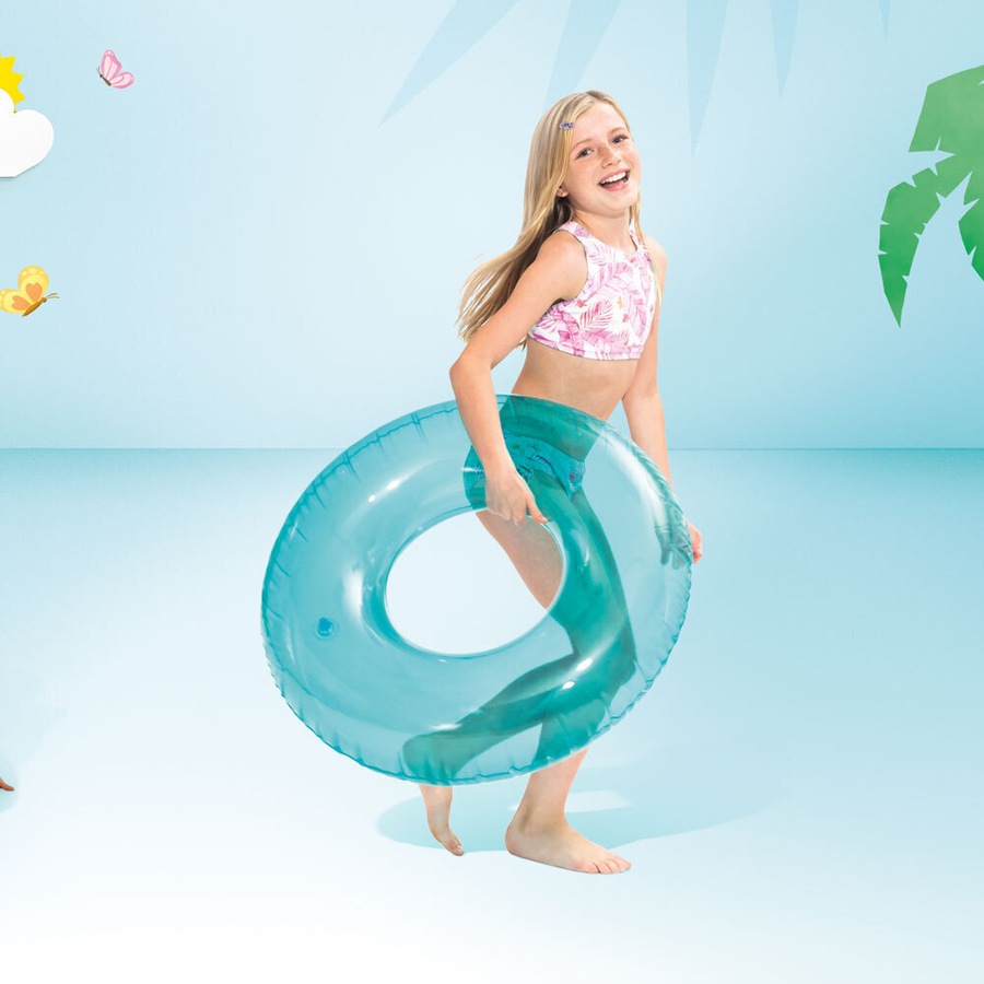 4x Intex Kids 76cm Transparent Tubes Swim Ring Round Swimming Pool Toy Assorted