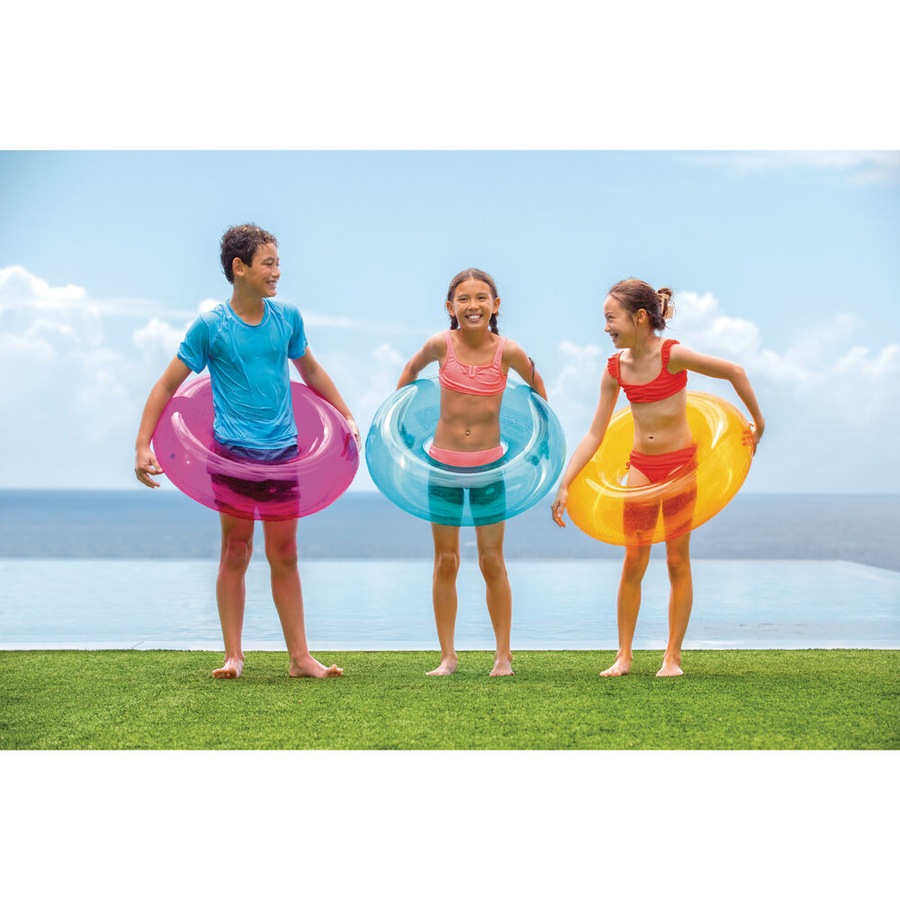 4x Intex Kids 76cm Transparent Tubes Swim Ring Round Swimming Pool Toy Assorted