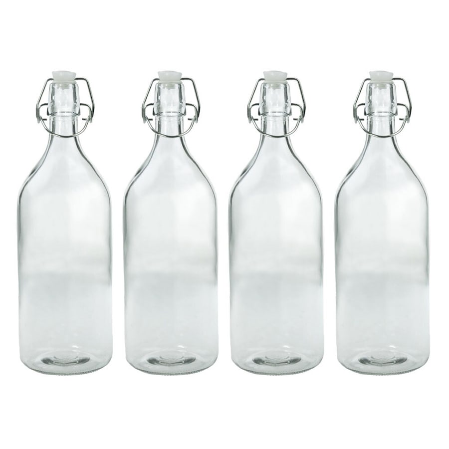 4x Lemon & Lime Glass 1L/28cm Water Bottle Juice Drink Container w/ Airtight Lid