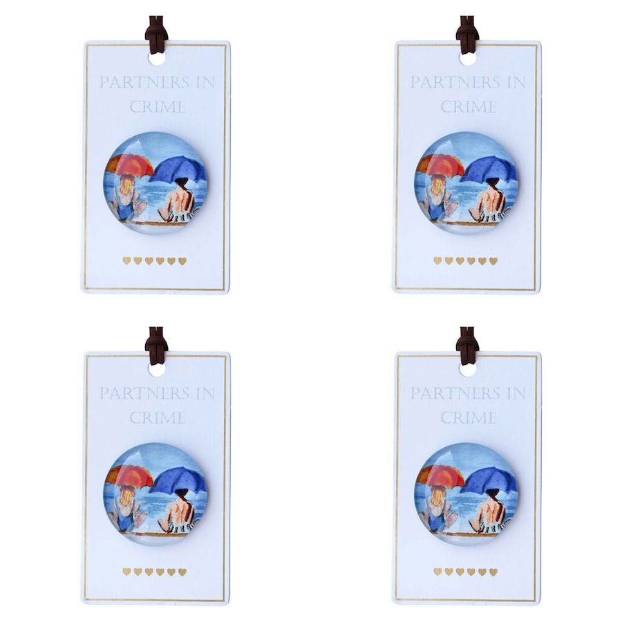 4x LVD Partners In Crime Glass/Metal 10cm Fridge Gift Magnet/Magnetic Round
