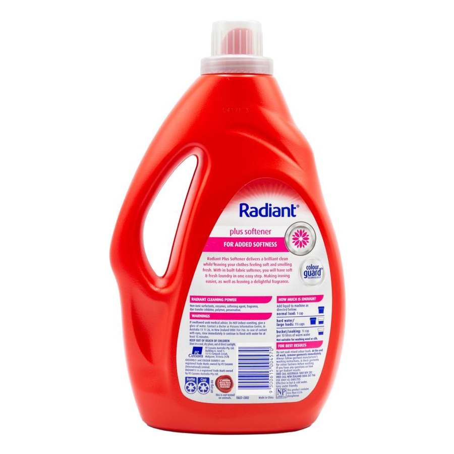 4x Radiant Plus Softener Liquid Laundry Detergent FT Loader 1.8L Spring Bloom