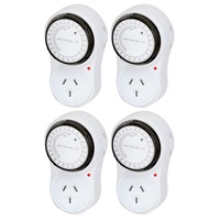 4x Sansai 24 Hour 2400W Outlet/Powerplug Mechanical Timer 240V w/Auto Switch WHT