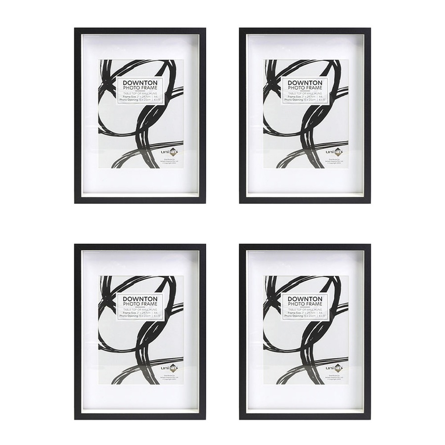 4x Unigift Downton 21x29cm MDF/Glass Matt A4 Picture/Photo Frame Wall Hanging BK