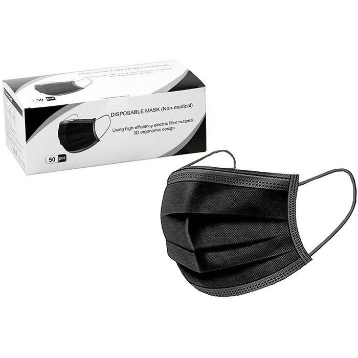 50pc Elastic Ear Loop Disposable Protective Face Mask/Mouth Cover 3 Ply Black Unbranded