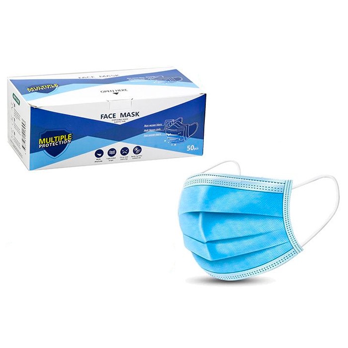 50pc Elastic Ear Loop Disposable Protective Face Mask/Mouth Cover 3 Ply Blue Unbranded