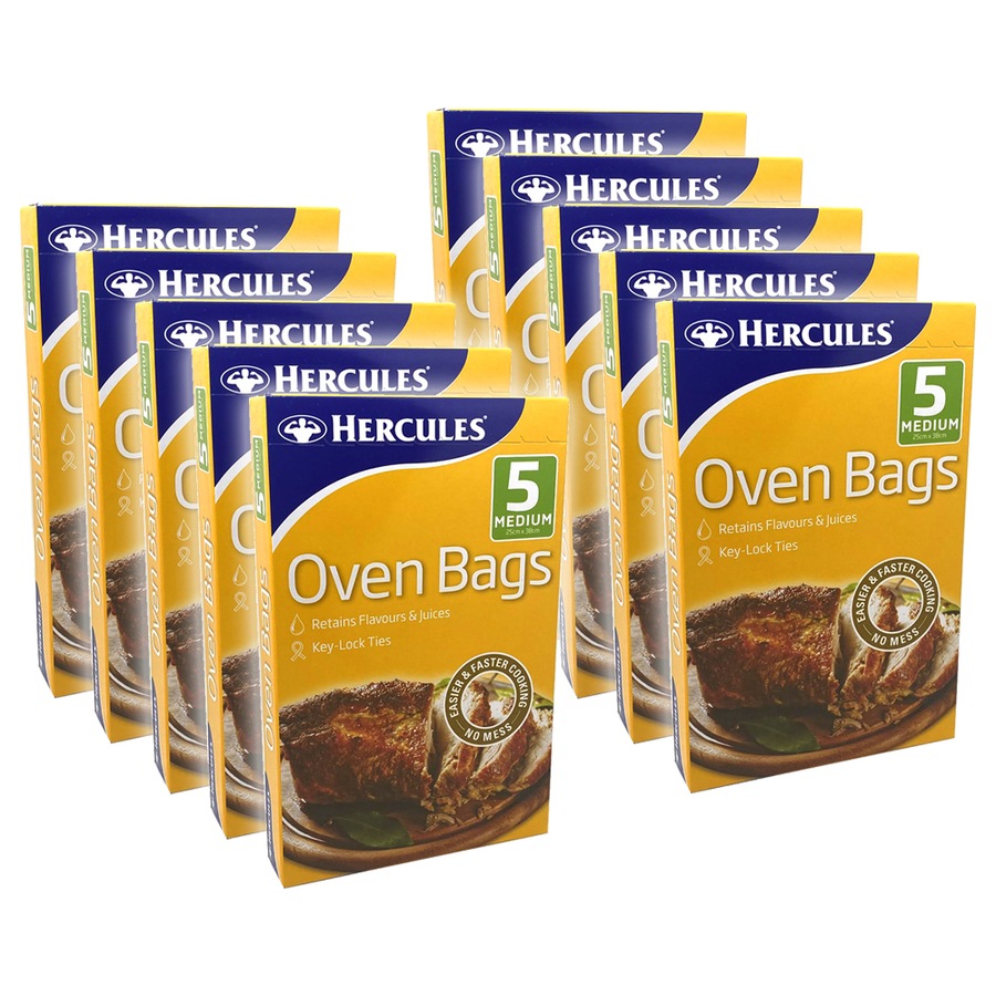 50x Hercules Food Cooking/Roasting Oven Bags Medium 25x38cm Retain Flavour
