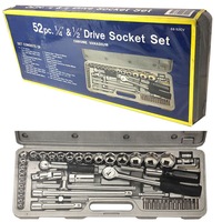 52pc 1/4" 1/2" Drive Socket Tool Set/Ratchet/Screwdriver Handle/Bits Spark Plug