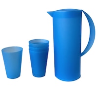 5pc 1.5L Frosted Plastic Pitcher Jug/280ml Water/Juice Drinking Cup/Mugs Set BL