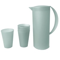 5pc 1.5L Frosted Plastic Pitcher Jug/280ml Water/Juice Drinking Cup/Mugs Set GRY