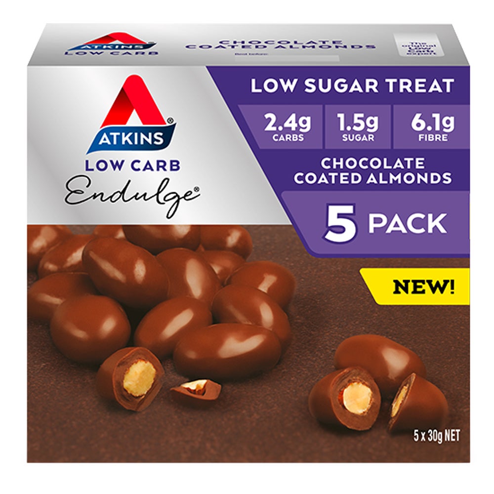 5pc Atkins Low Carb/Sugar 50g Endulge Healthy Snacks Chocolate Coated Almonds