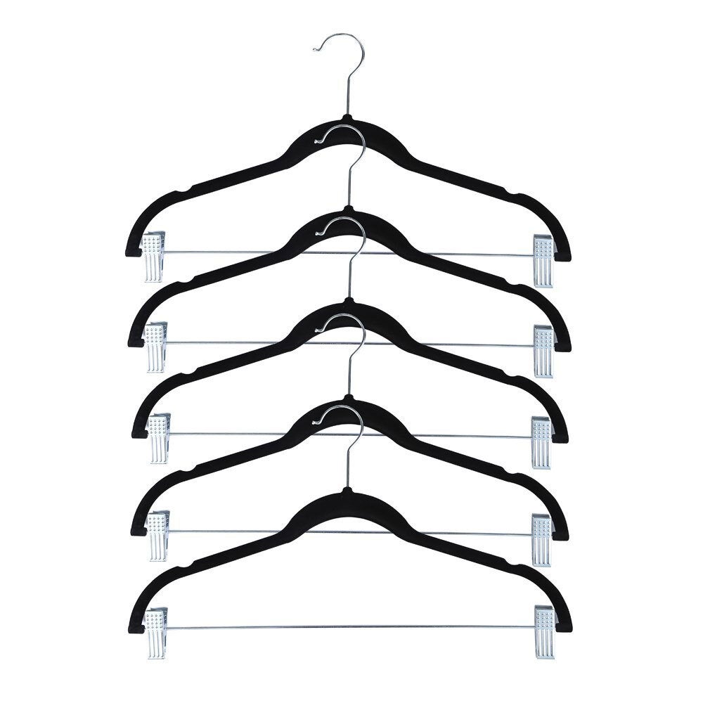 5pc Boxsweden Velvet Clothes/Pants/Trousers Hanging Hanger w/ Chrome Bar/Clips