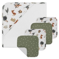 5pc Living Textiles Baby Bath 75cm Towel/25cm Washcloth Gift Set Forest Retreat