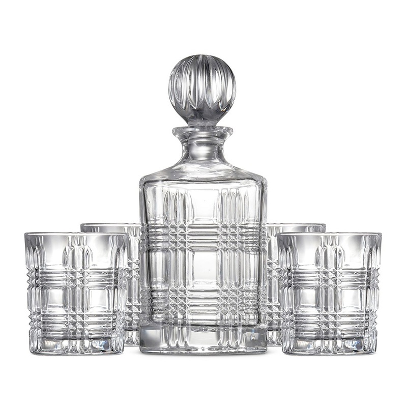 Buy 5pc Salt & Pepper Bond Tartan Whisky Drink Set Glass Decanter