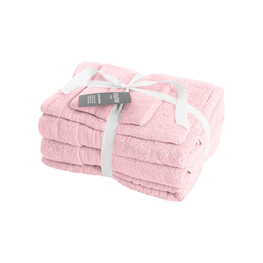 5pc Sheraton Luxury Egyptian Cotton Towel Pack Bath/Face/Hand/Mat Pink Mist