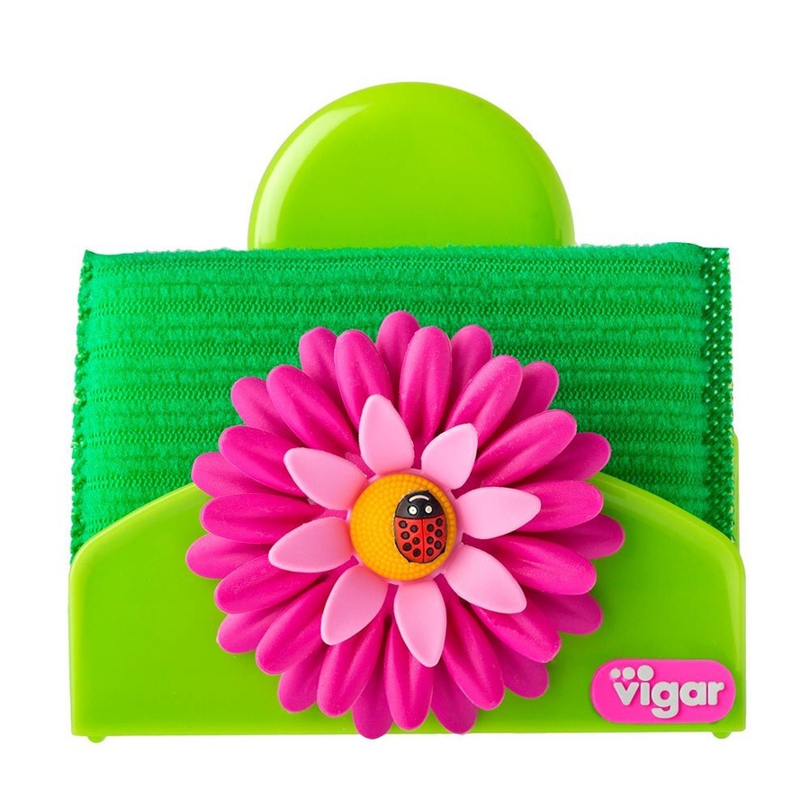 5pc Vigar Flower Power Gloves/Brush w/ Vase Sponge/Holder Cleaning Set Pink/GRN