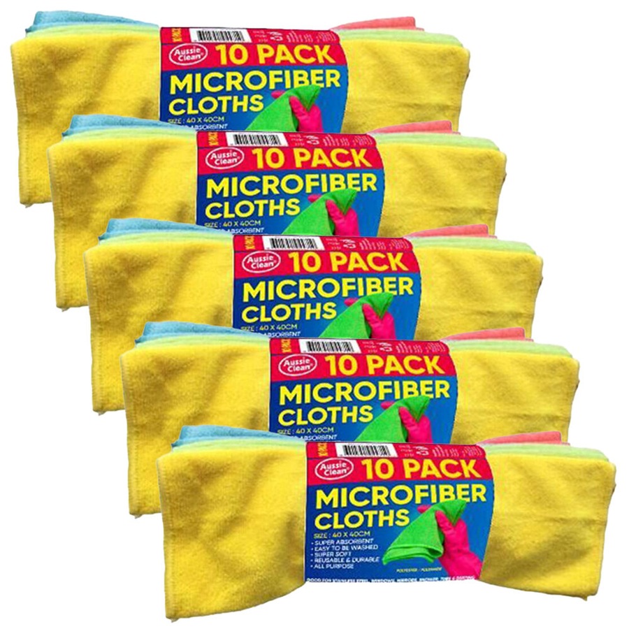 5x 10pc Aussie Clean All Purpose Microfiber Reusable Cleaning Cloth 40x40cm