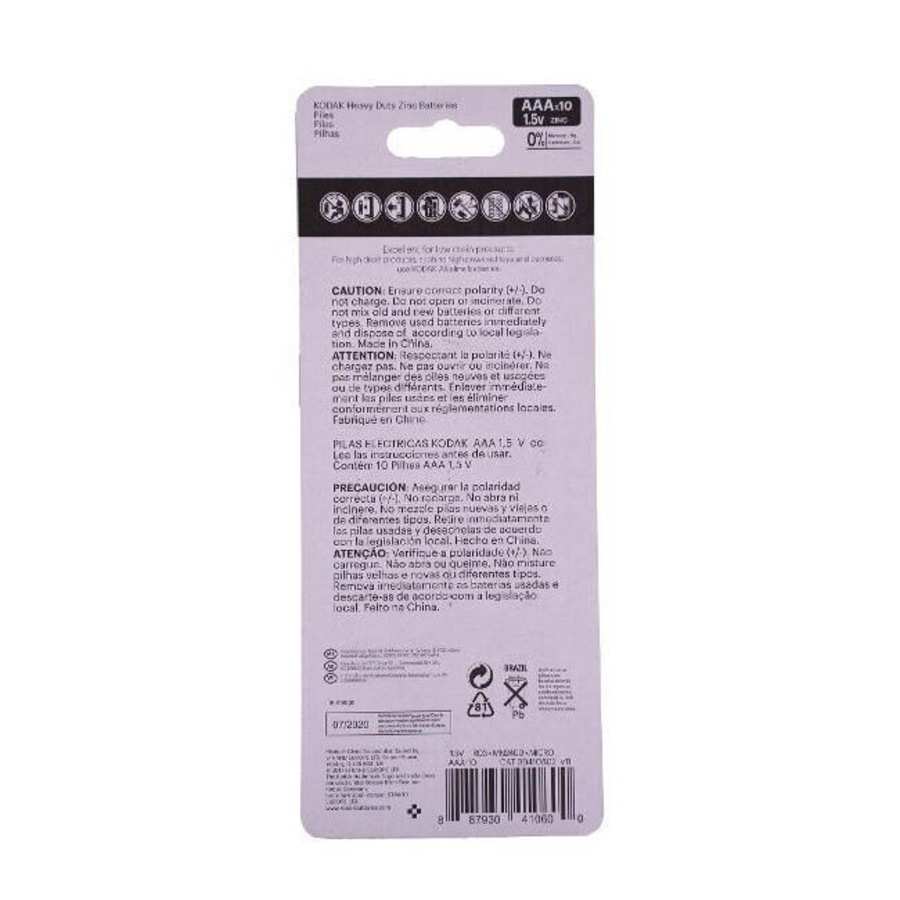 5x 10pc Kodak Extra Heavy Duty AAA Battery 1.5V Single Use Zinc Chloride