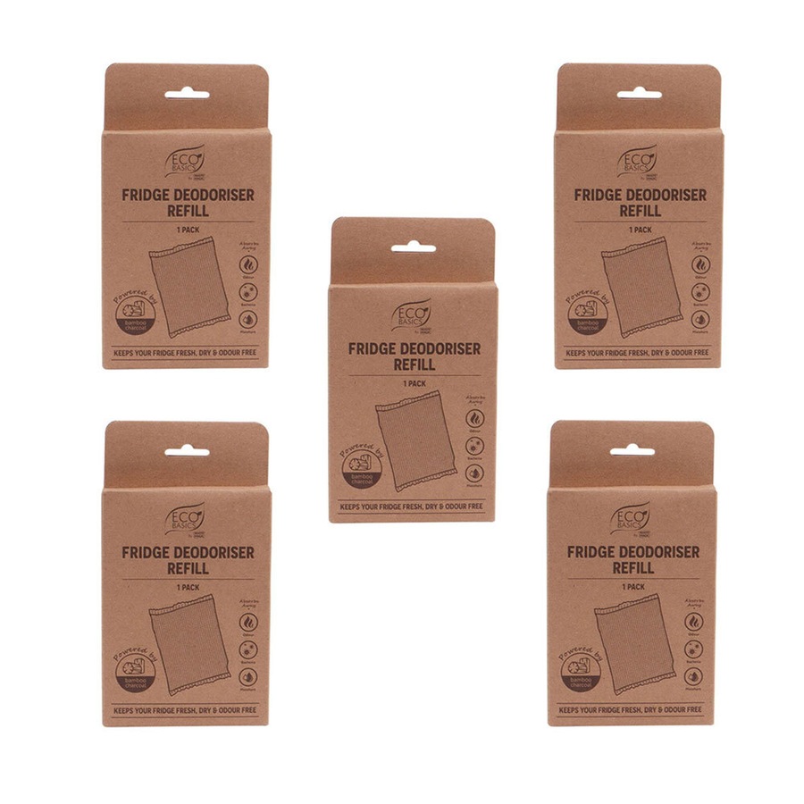 5x Eco Basics Fridge Deodoriser Refill Charcoal Odour Eliminator Remover White
