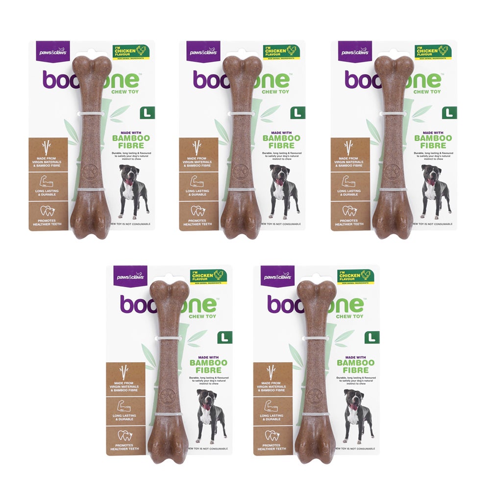 5x Paws&Claws BooBone 18cm Large Bamboo Fibre Bone Dog Chew Treat/Toy Asst Flav