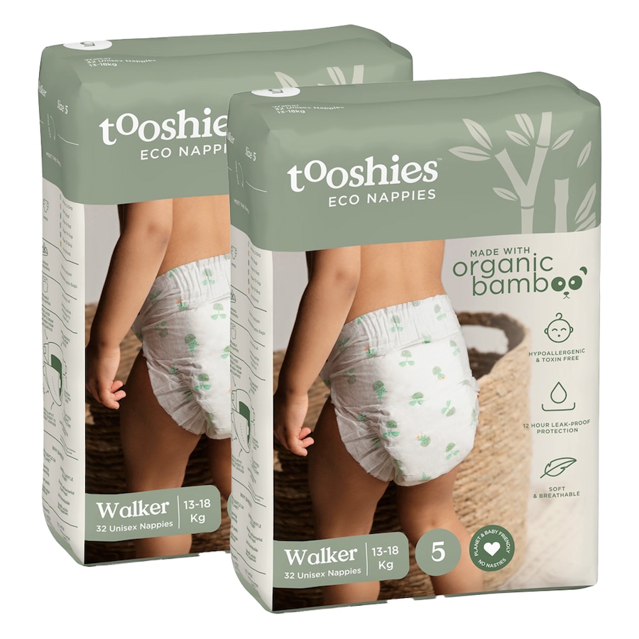 64pc Tooshies Organic Bamboo Unisex Walker Nappies/Diapers 13-18kg Size 5