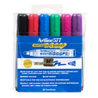 6pc Artline 577 5mm Bullet Nib Office Whiteboard Marker Assorted Colours Wallet