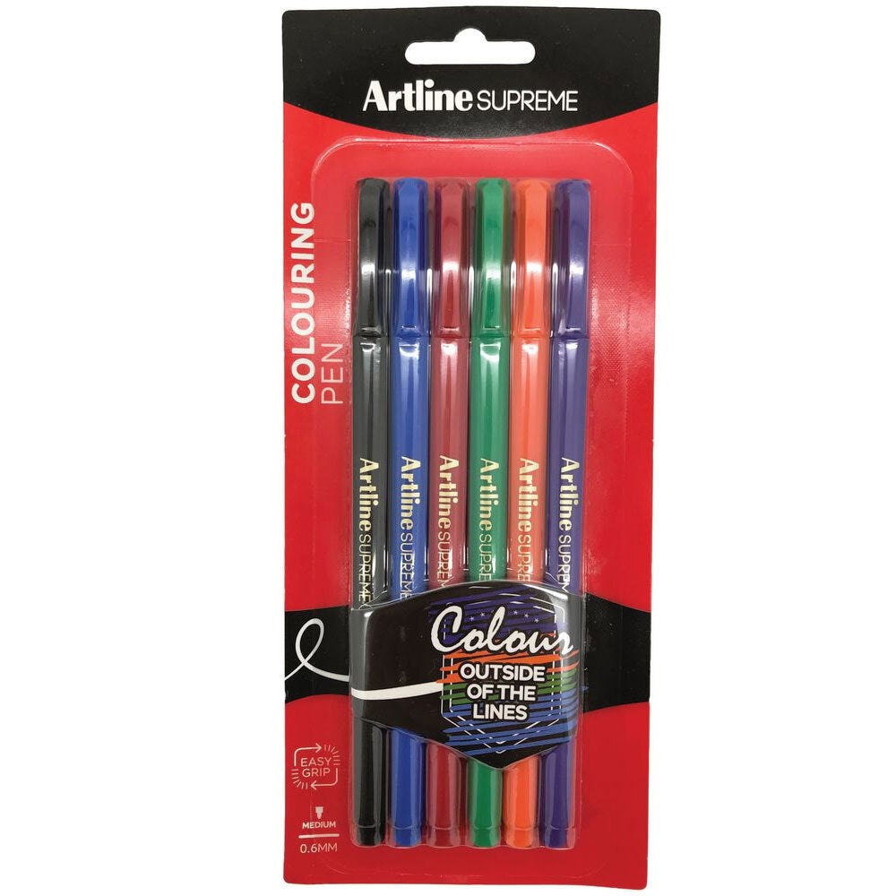 6pc Artline Supreme 0.6mm Colouring Pens School/Office Writing Assorted Colours