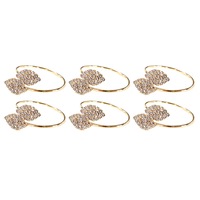 6pc Crystal Leaf Napkin Rhinestone Rings Holder 3cm for Dinner/Parties Gold
