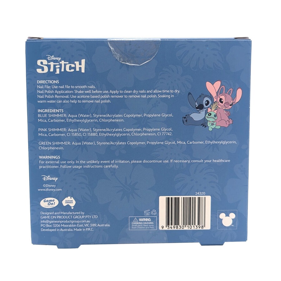 6pc Disney Stitch Nail Polish Kids Pamper Accessory Gift Box Set w/ Nail File