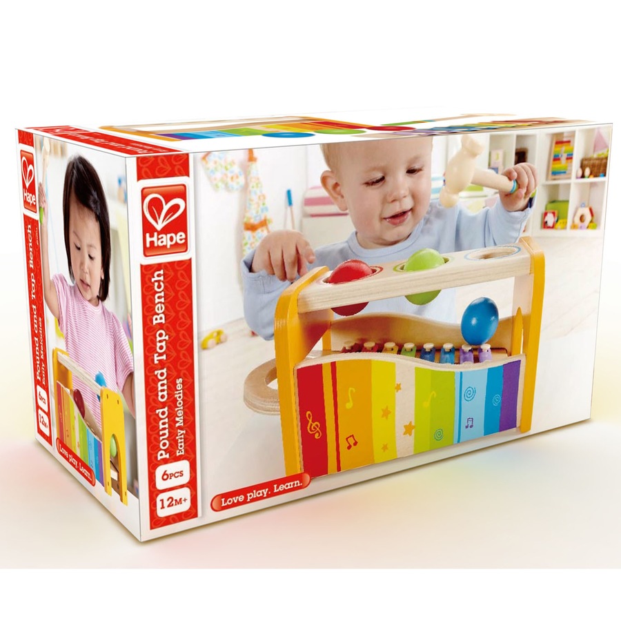 6pc Hape Pound/Tap Bench Musical Keyboard/Xylophone Kids/Baby Wooden Toy 12m+